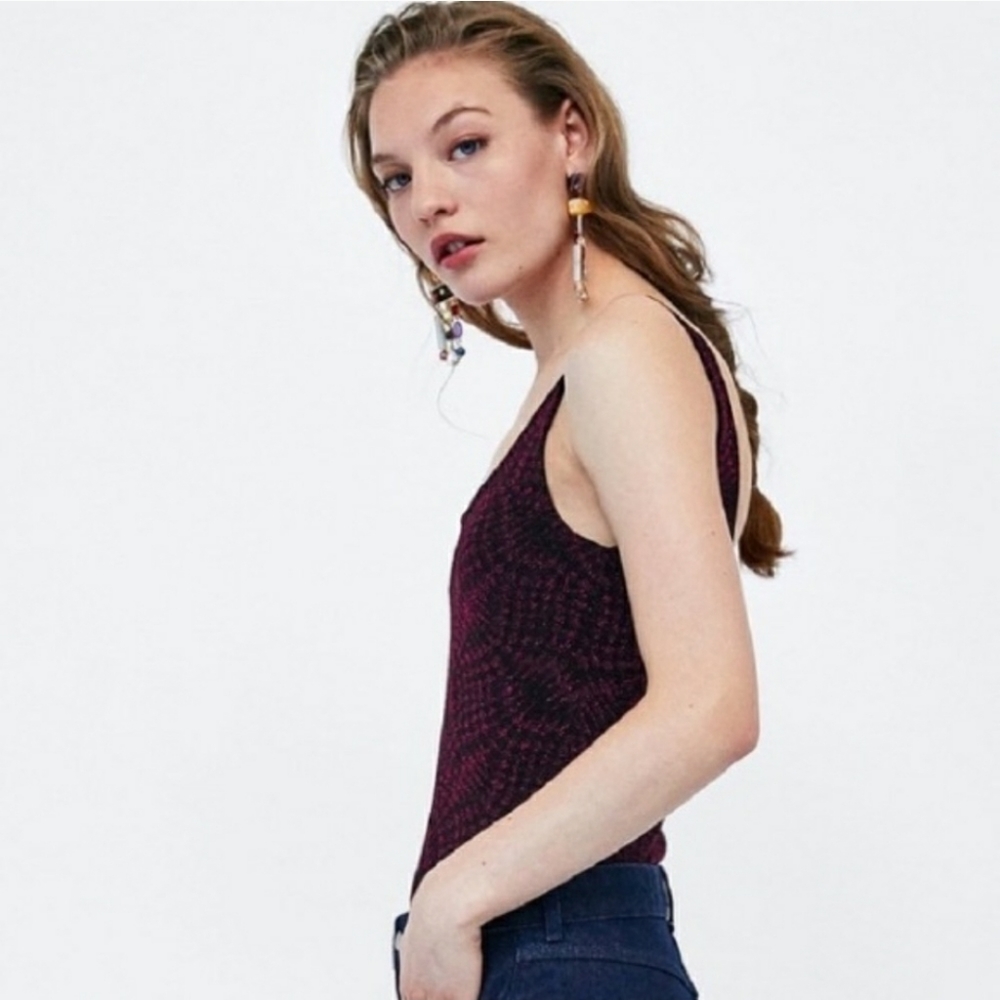 NWT Zara Sparkly Glitter Black & Pink Bodysuit top